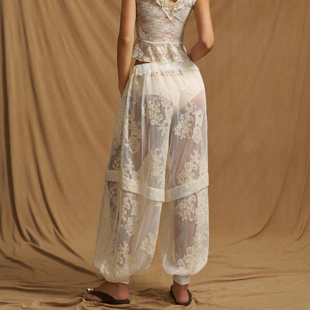 Apricot Boho Women's Loose Sheer Lace Harem Vacation Pants - Picture 2 of 6